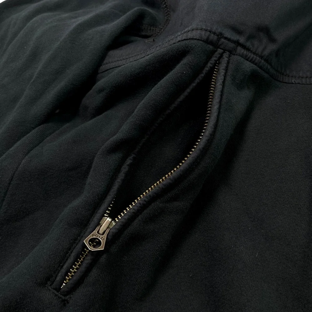 VTG Polo Ralph Lauren Men's Fleece Zip Jacket Black Optional Hood Nautical‎ M